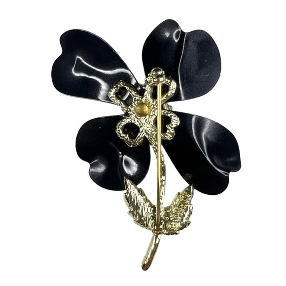 Vintage Black Enamel Dogwood Flower - Gold Tone Brooch by Sarah Coventry - Picture 4 of 5